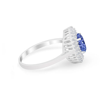 Art Deco Wedding Ring Oval Round Simulated Tanzanite CZ 925 Sterling Silver